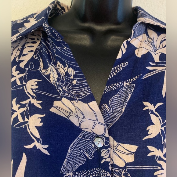 NWT PANAMA JACK Long Sleeve Palm Leaf Tropical Crop Top Linen Blend Size Medium - Picture 12 of 13